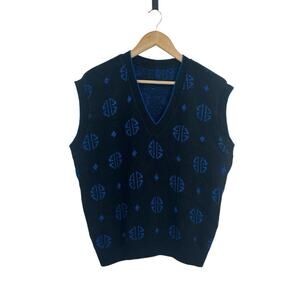 Vintage 90s Made In The USA Black Metallic Blue Sweater Best XL